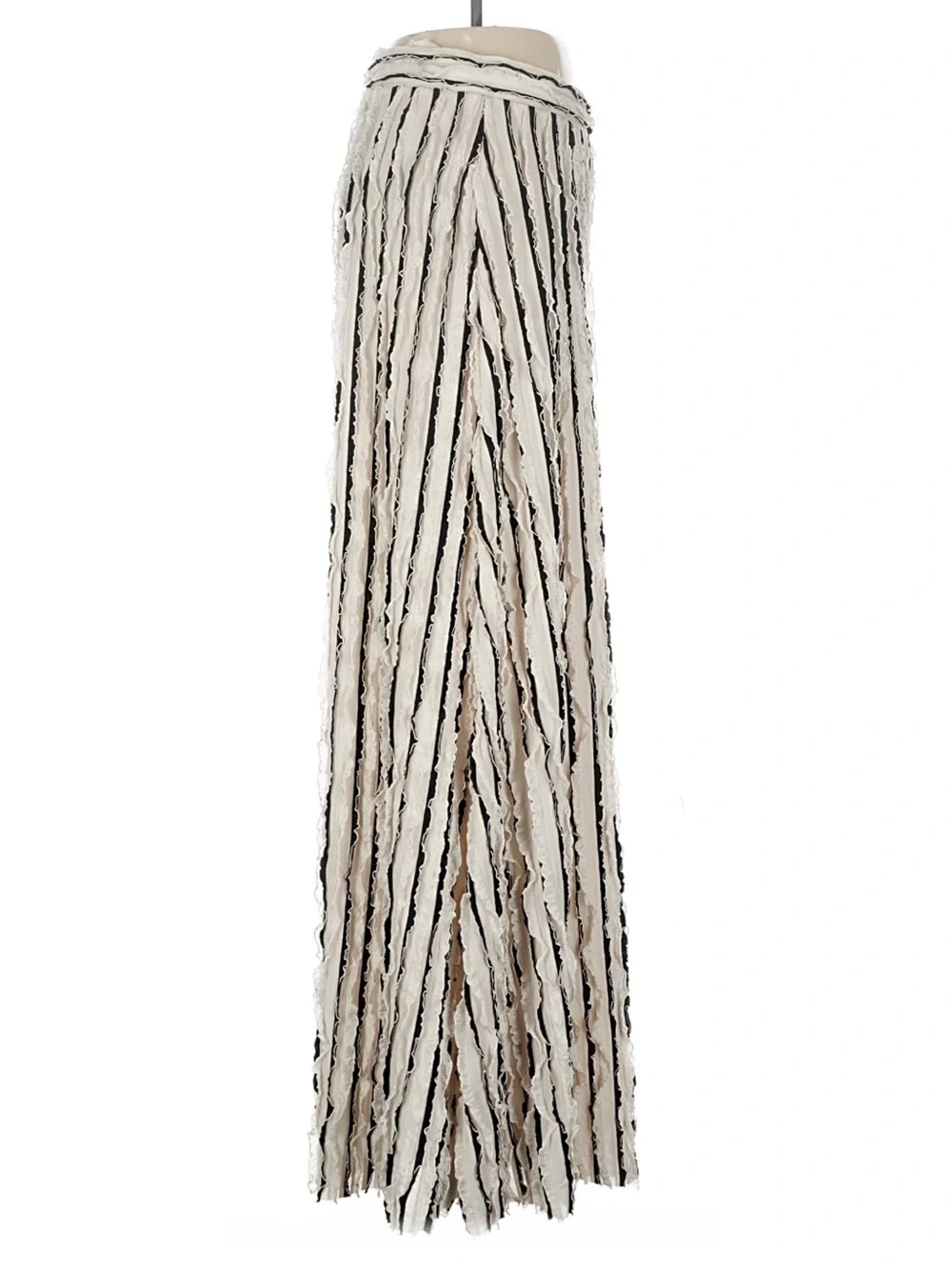 ZARA Cream Black Stripe Ruffle Knit Wide Leg Pants